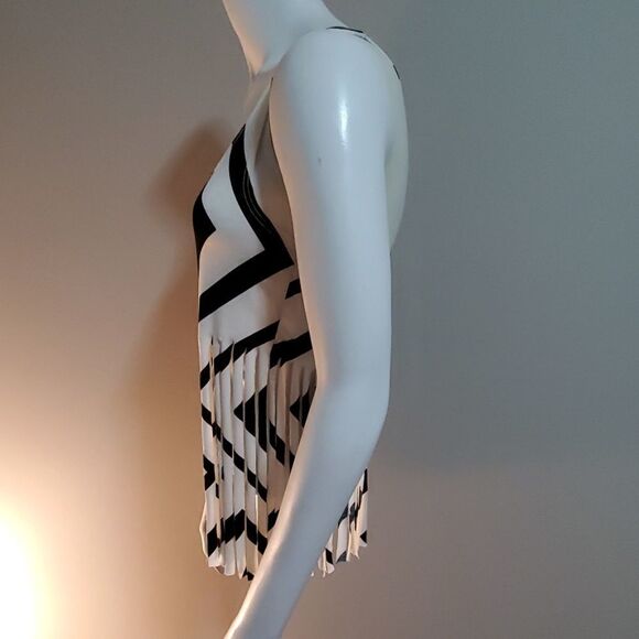 I. Joah Black & White Fringe Tank Top (S) - Picture 3 of 5